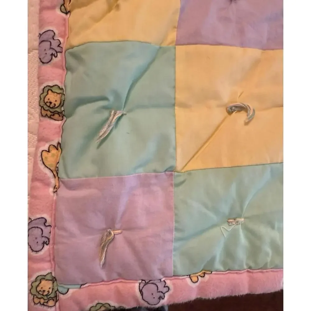 Baby Quilt Handmade Bright Animals 36x46 Multicolored